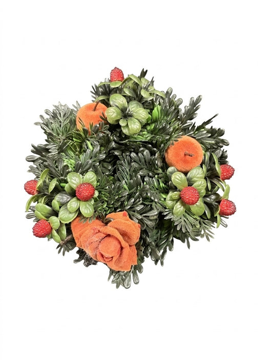 Vintage 50s/ 60s flocked flower and fruit candle wreath ornament. So retro!