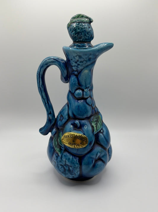 Vintage Inarco Blue Fruit Long Stem Decanter | Vase with Stopper