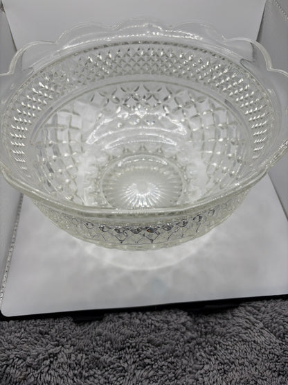 Vintage Anchor Hocking Wexford Bowl: Scalloped Glass Serving Bowl. 10” wide 6” high