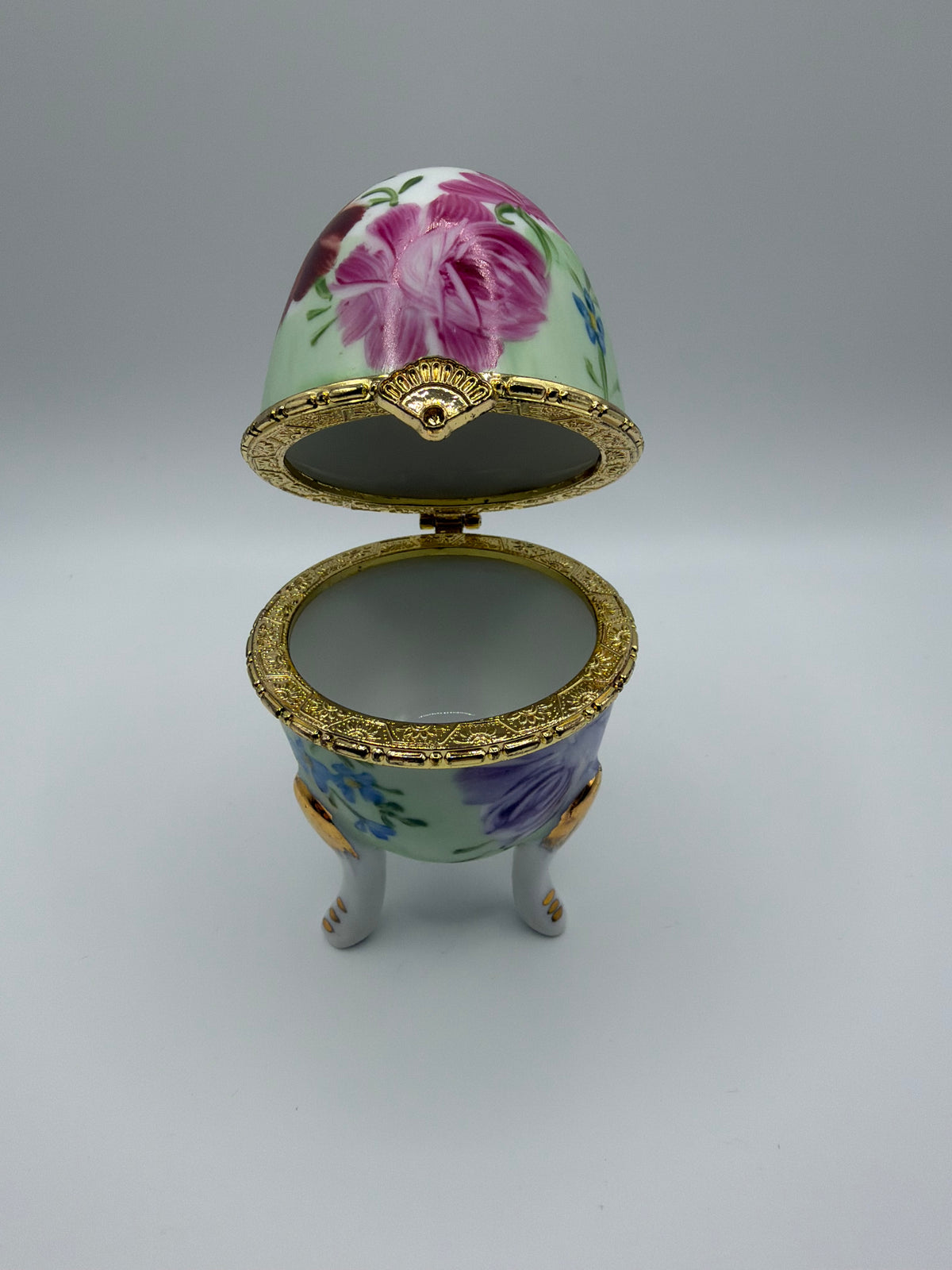 Vintage Porcelain egg shaped box, Collectible trinket box