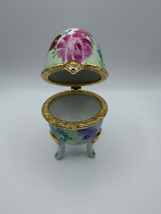 Vintage Porcelain egg shaped box, Collectible trinket box