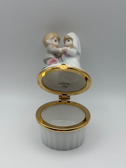 Precious Moments Bride and Groom Porcelain Hinged Trinket Box