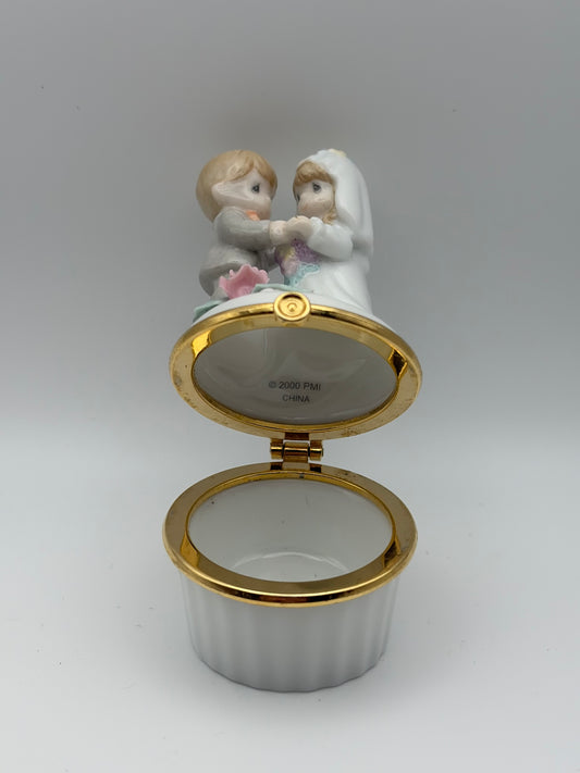 Precious Moments Bride and Groom Porcelain Hinged Trinket Box