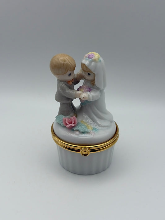 Precious Moments Bride and Groom Porcelain Hinged Trinket Box