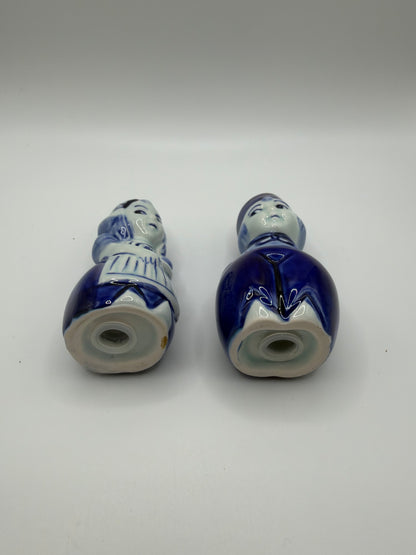 Vintage DELFT BLUE Dutch Boy Girl Salt Pepper Shakers Holland Porcelain