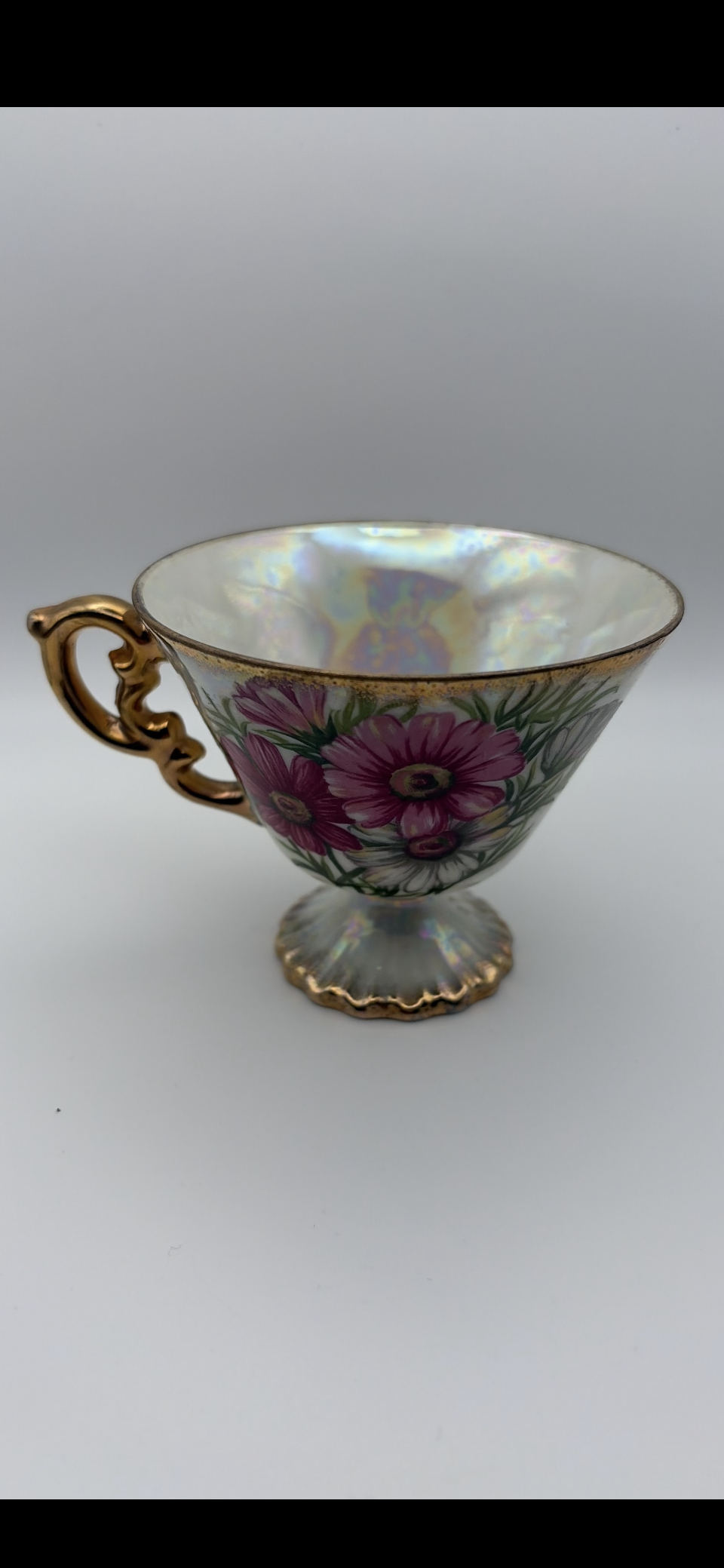 Lusterware Sterling China October Cosmos Flower of  Month Tea Cup Japan