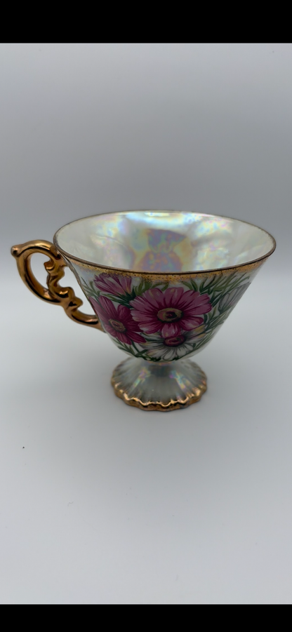 Lusterware Sterling China October Cosmos Flower of  Month Tea Cup Japan