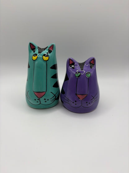 CATZILLA Cat Kitten Salt And Pepper Shakers Purple And Teal