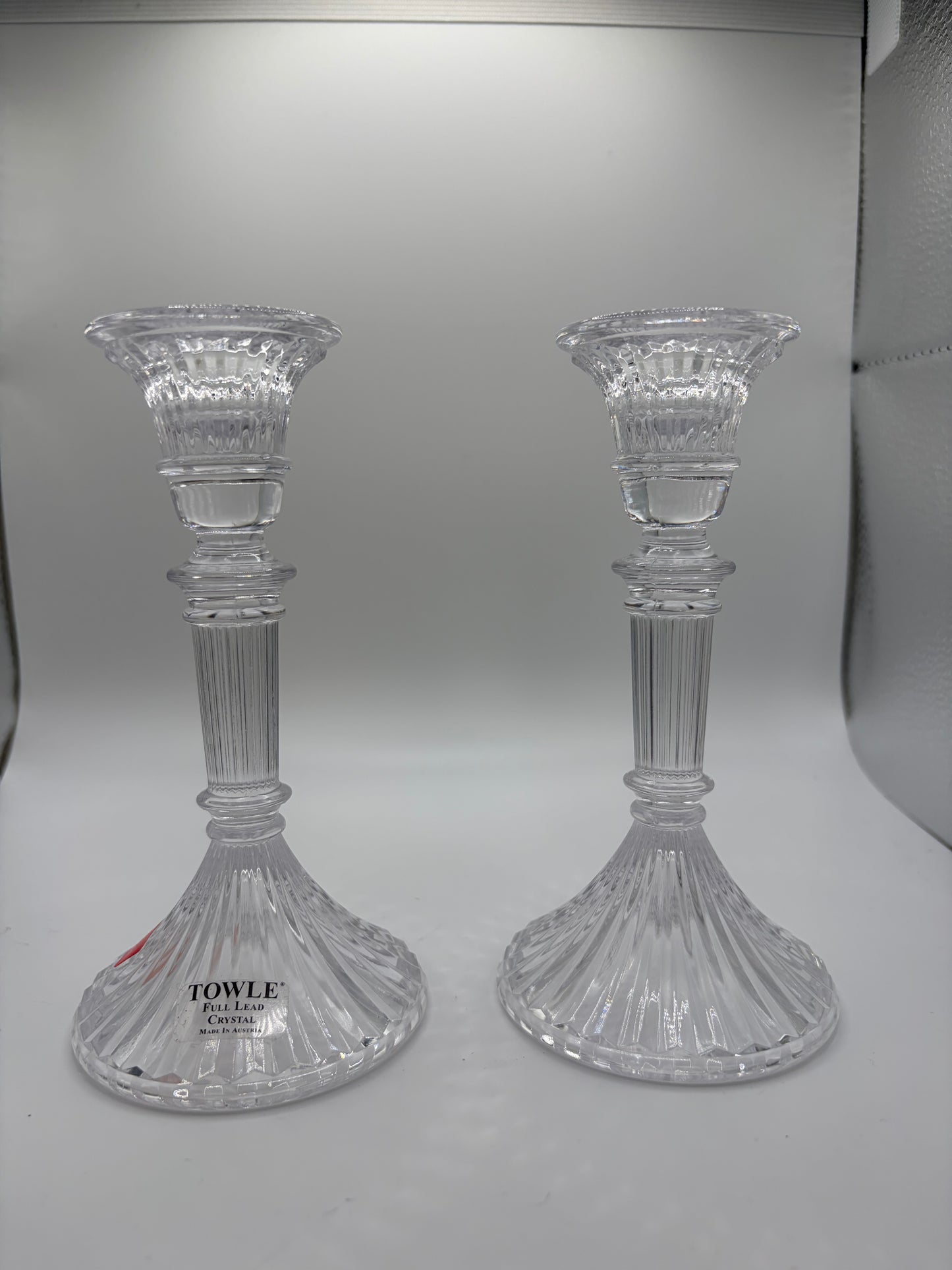 Towle 24% Full Lead Crystal 5" Tall Candle Stick Holders Vintage 1997 Austria - Set of 2