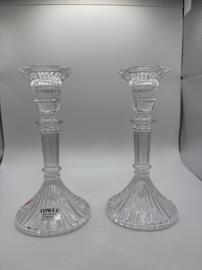 Towle 24% Full Lead Crystal 5" Tall Candle Stick Holders Vintage 1997 Austria - Set of 2