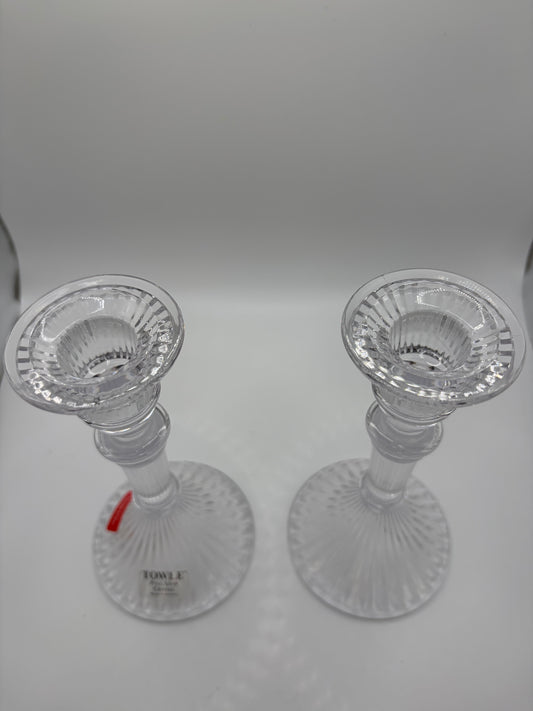 Towle 24% Full Lead Crystal 5" Tall Candle Stick Holders Vintage 1997 Austria - Set of 2