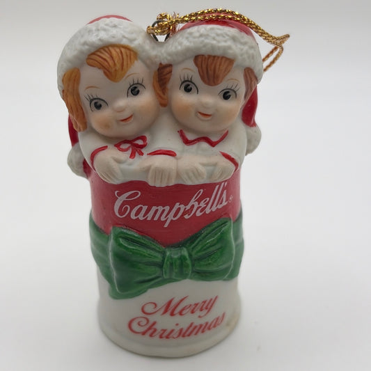 Campbell’s Soup Christmas Holiday Ornament 1992 Ceramic Twins In Can Collectible