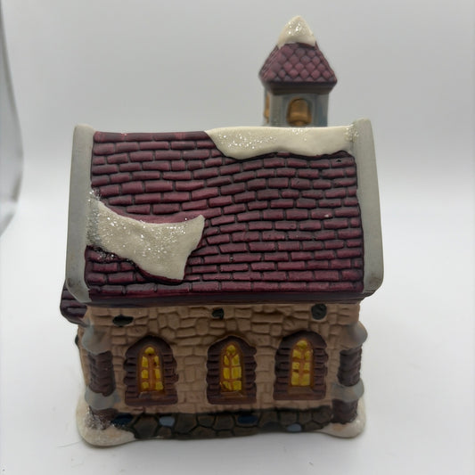 Christmas Village Cobblestone Corner church with choir in window 2002