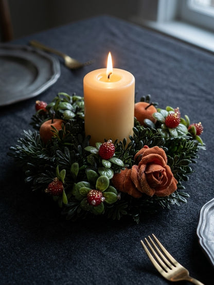 Vintage 50s/ 60s flocked flower and fruit candle wreath ornament. So retro!