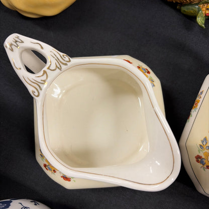 Vintage Grindley Co Sheraton Ivory England Lidded Floral Sugar Bowl & Cream Pottery