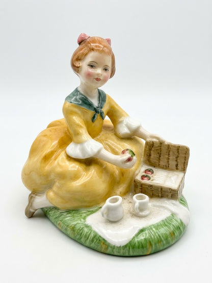 Vtg Royal Doulton HN2308 Picnic Porcelain Figurine Girl Yellow Dress 1964.