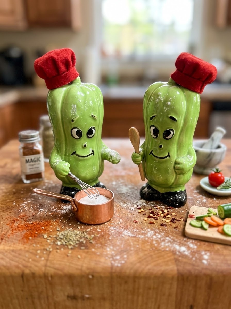Vintage Salt & Pepper - Green Peppers - Anthropomorphic - Made in Japan