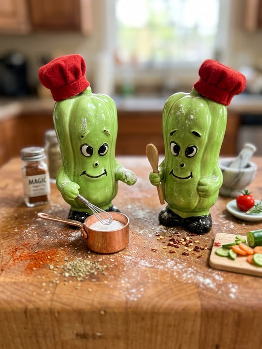 Vintage Salt & Pepper - Green Peppers - Anthropomorphic - Made in Japan